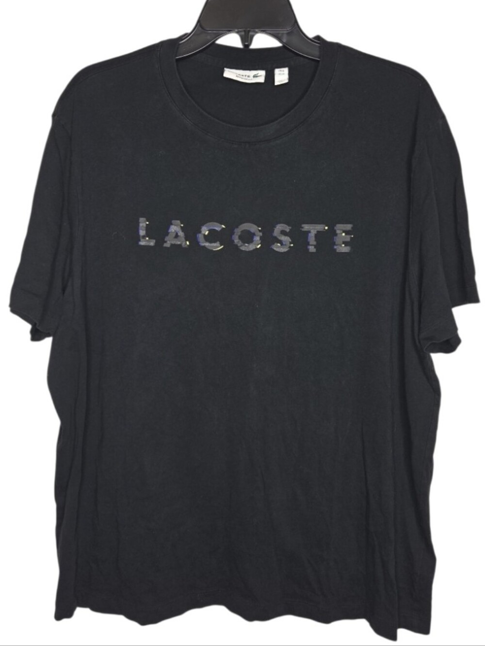 Lacoste Mens Black All Cotton Graphic Logo Short Sleeve Tee Shirt Size XL